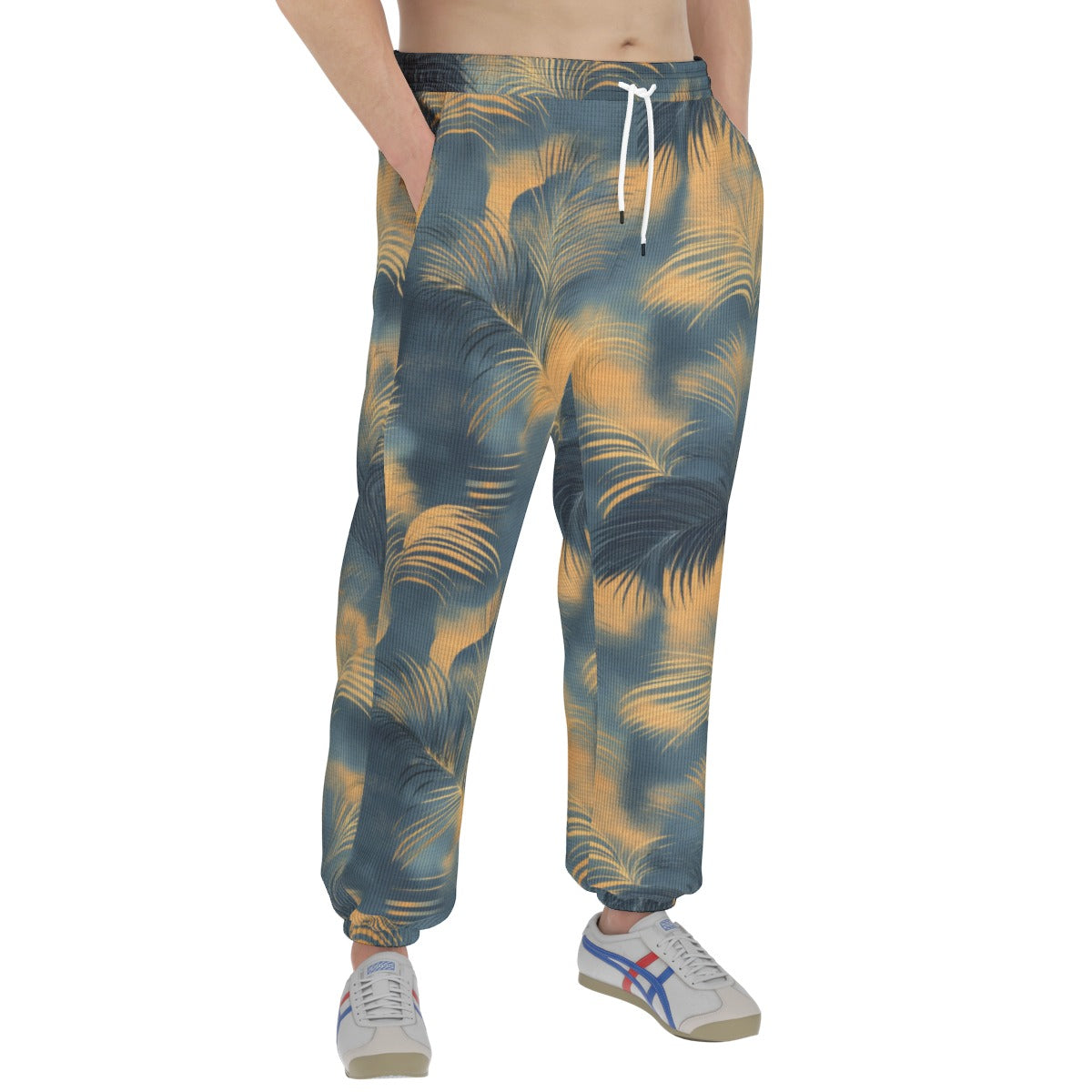 men’s thermal waffle tapered sweatpants - golden tide coastal teal/golden haze/indigo ink image 4