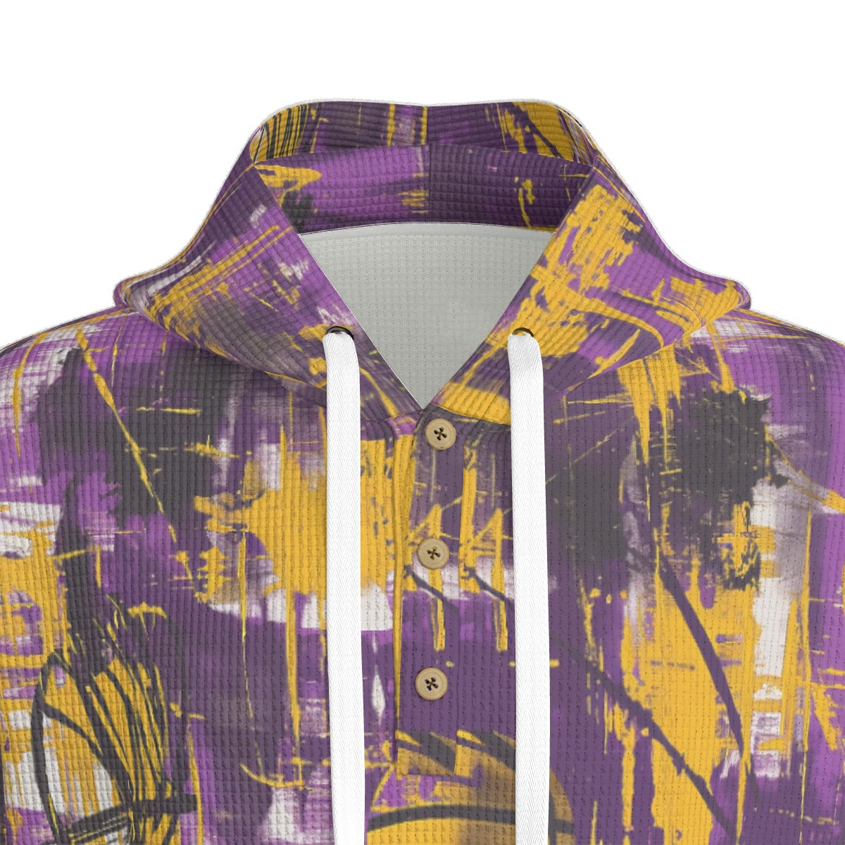 men’s thermal waffle half button pullover hoodie - los angeles purple/gold graffiti image 4