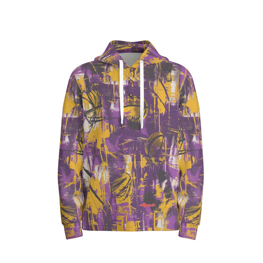 men’s thermal waffle half button pullover hoodie - los angeles purple/gold graffiti image 0