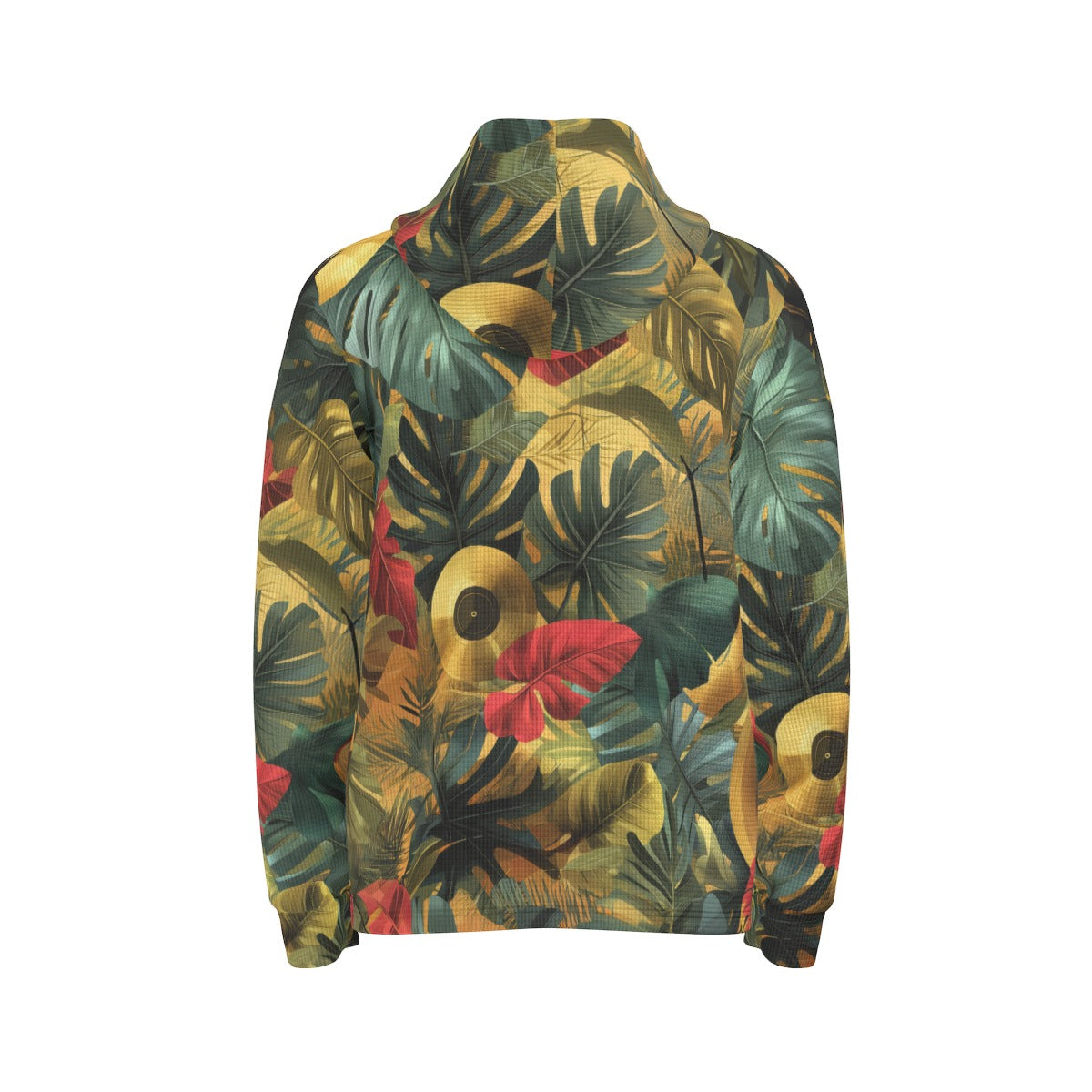 men’s thermal waffle half button pullover hoodie - gold record vibes jungle green/gold image 2