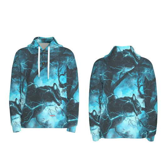 men’s thermal waffle half button pullover hoodie - carolina black/blue/silver image 0