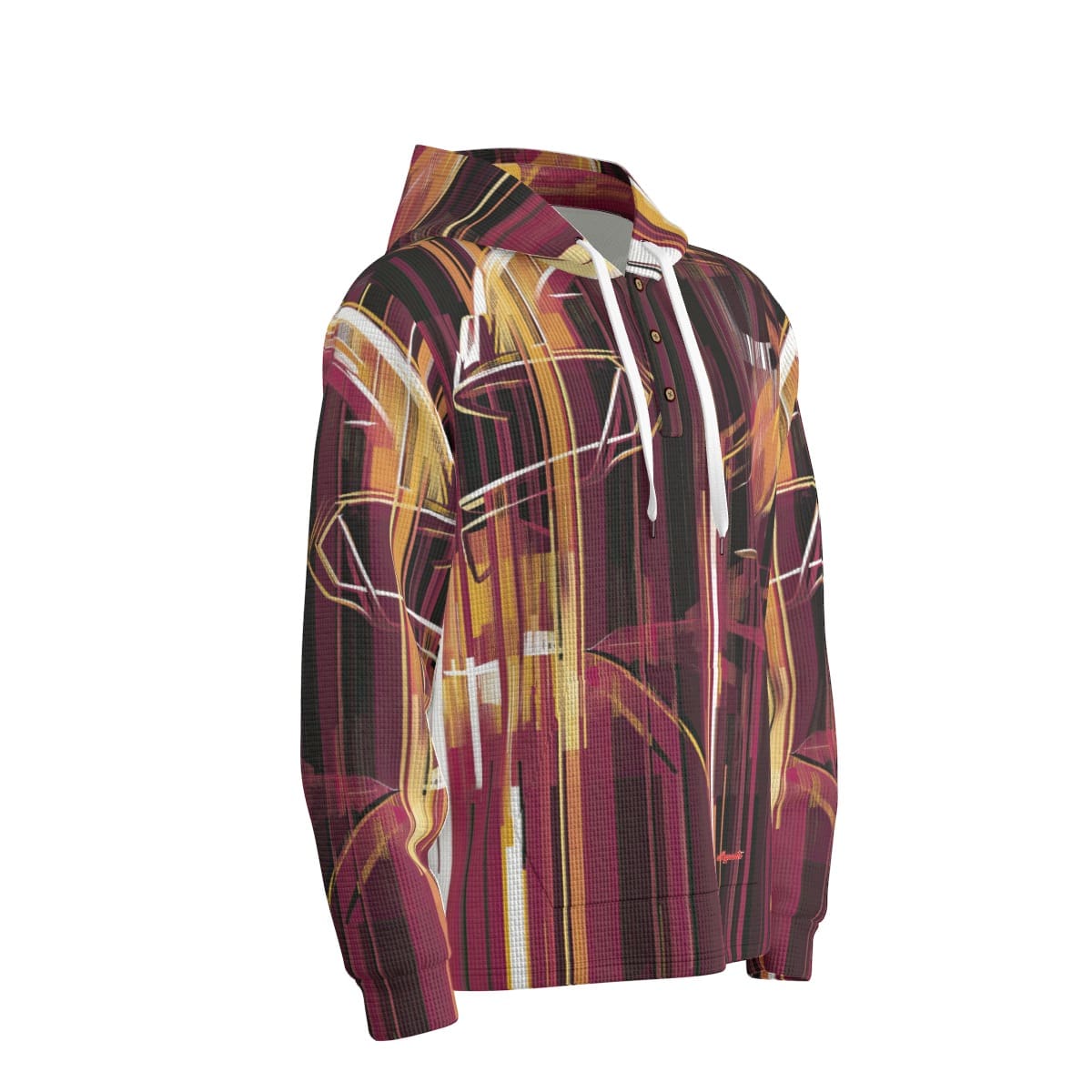 men’s thermal waffle half button pullover hoodie - washington burgundy/gold/matrix image 3