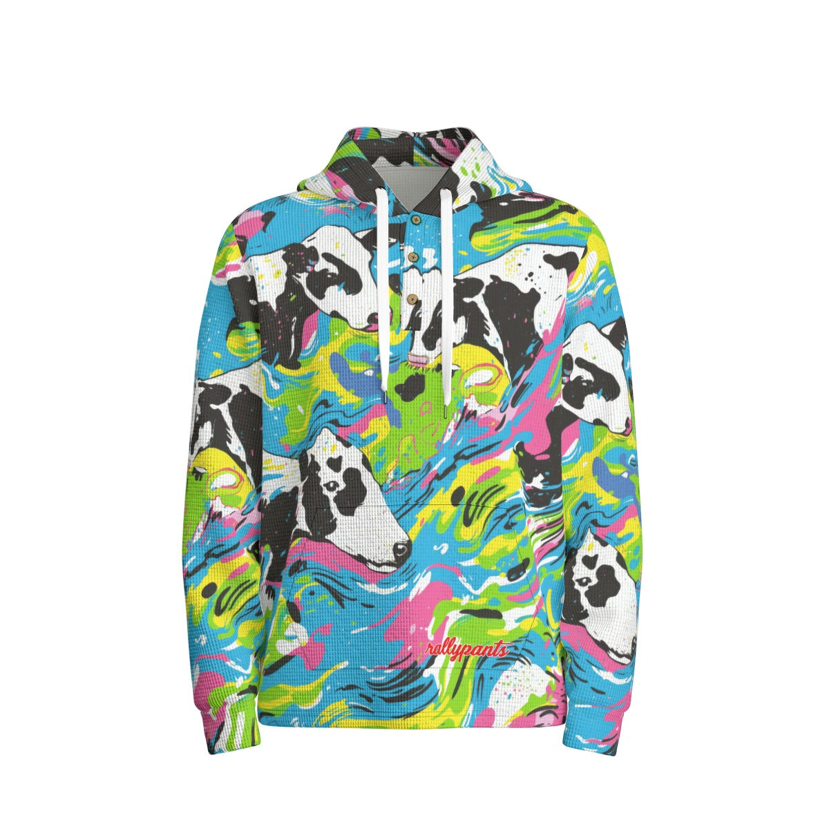 men’s thermal waffle half button pullover hoodie - cowabunga black/white/blue/neon image 6