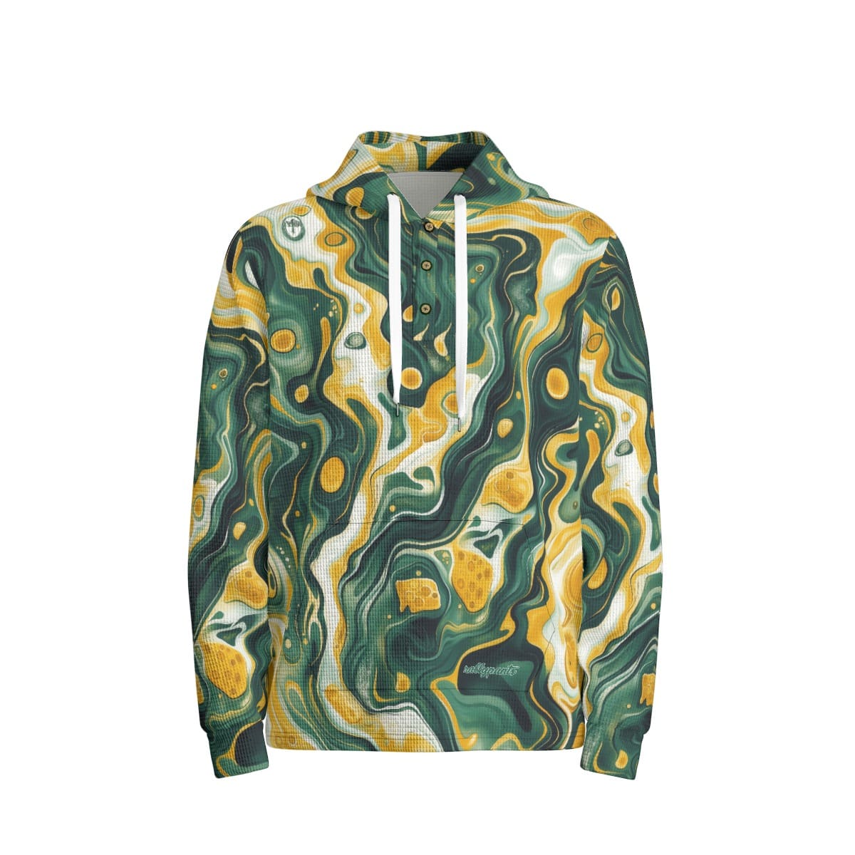 men’s thermal waffle half button pullover hoodie - green bay green/gold/white image 1