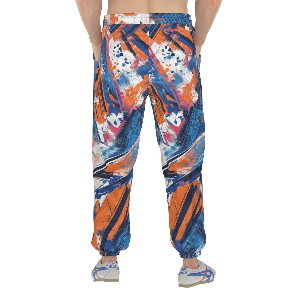 men’s thermal waffle tapered sweatpants - new york blue/orange/black image 1