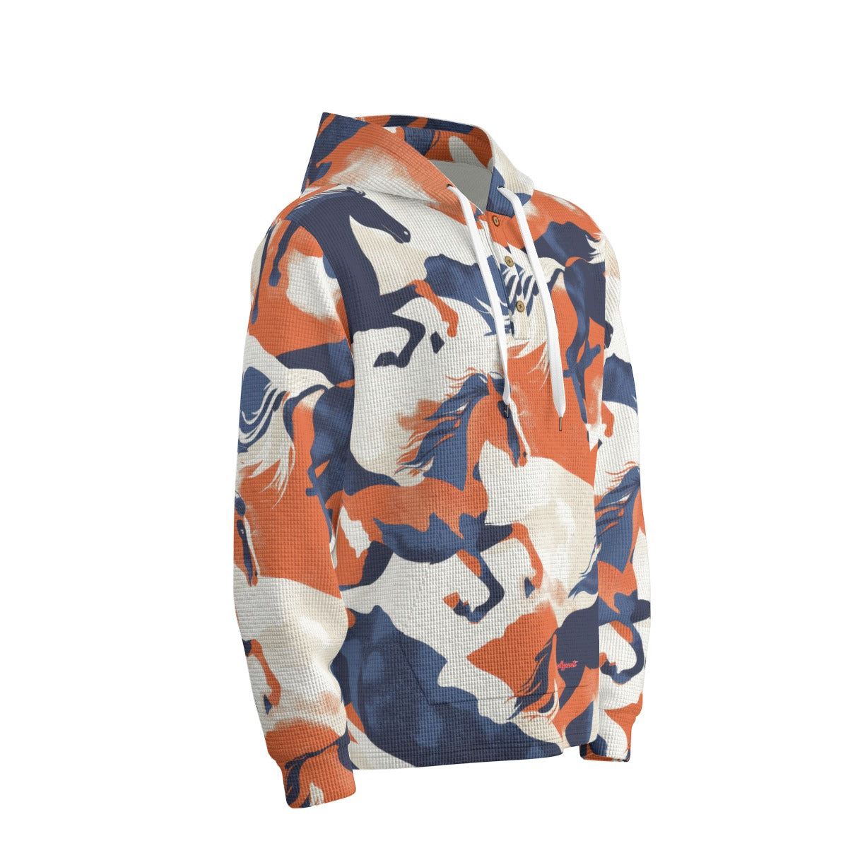 men’s thermal waffle half button pullover hoodie - denver orange/blue/white image 3