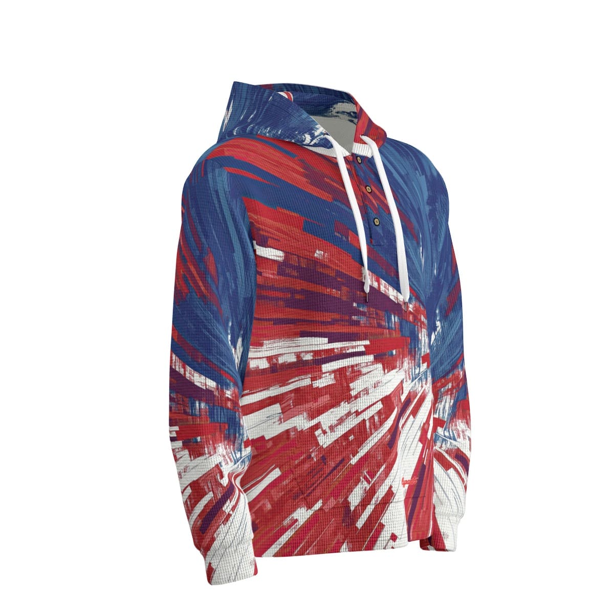 men’s thermal waffle half button pullover hoodie - los angeles red/blue/white image 3