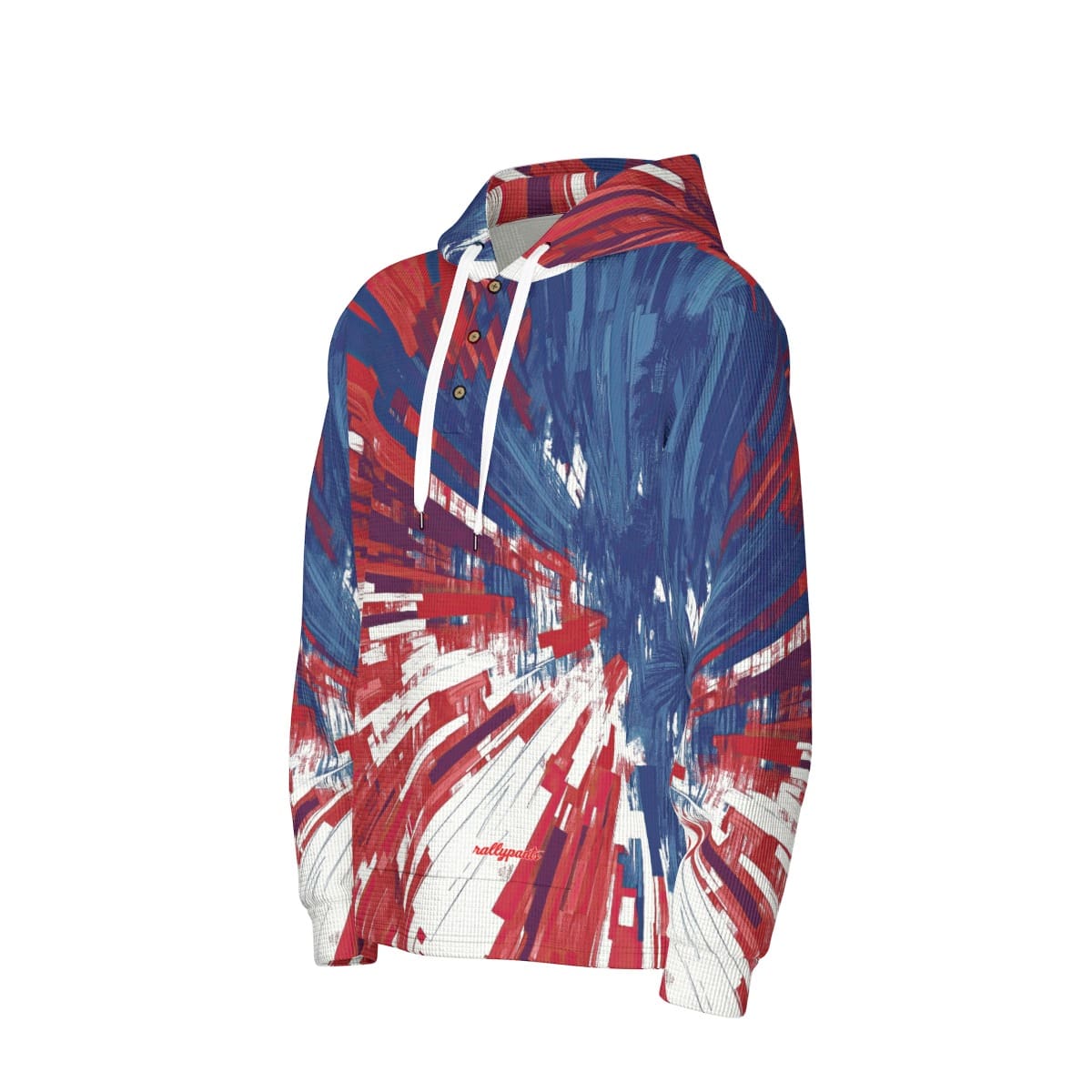 men’s thermal waffle half button pullover hoodie - los angeles red/blue/white image 2