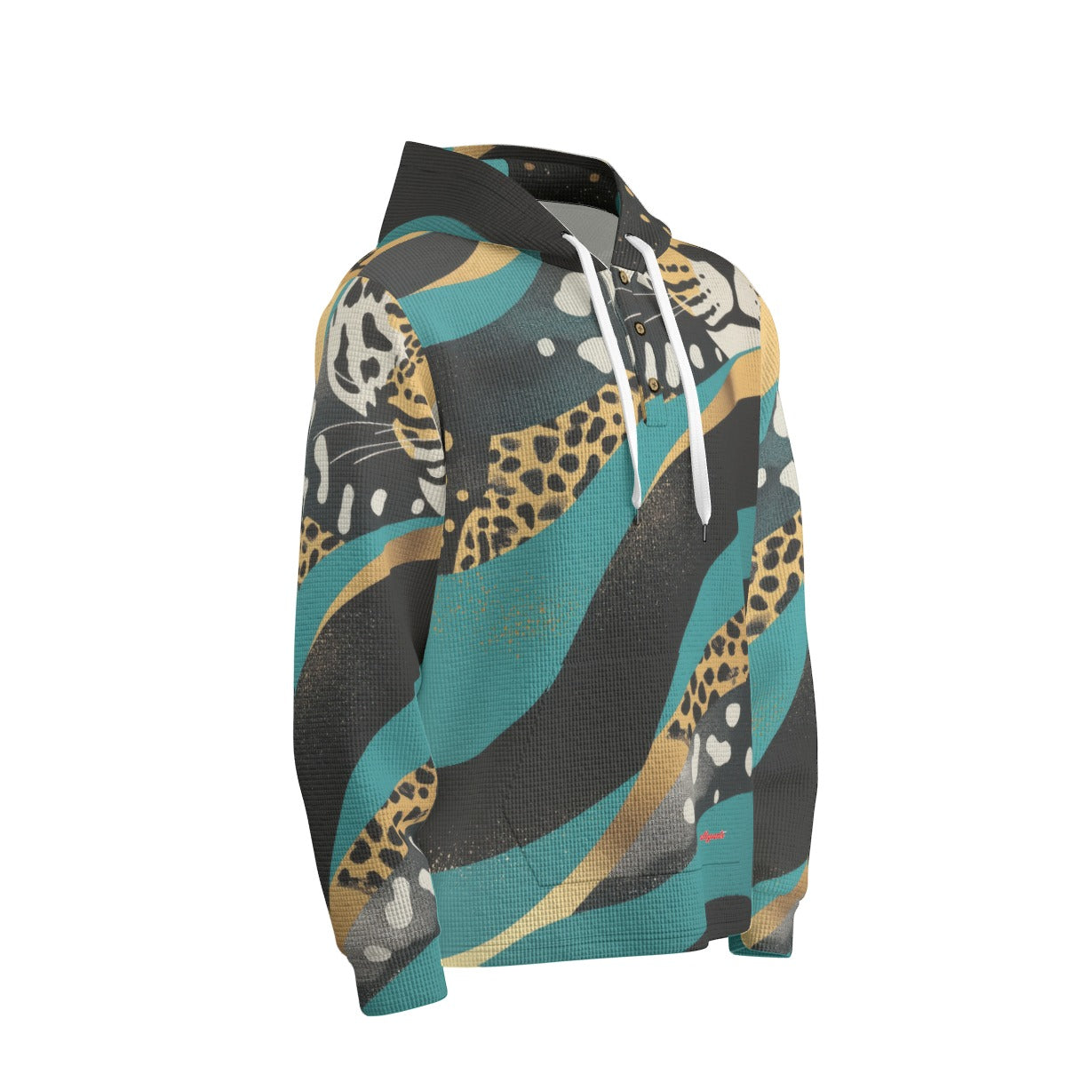 men’s thermal waffle half button pullover hoodie - jacksonville teal/black/gold image 4