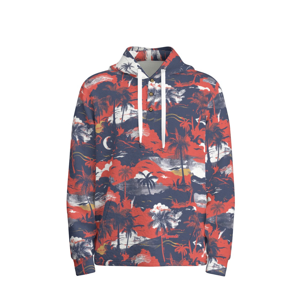 men’s thermal waffle half button pullover hoodie - anaheim red/white/blue image 2