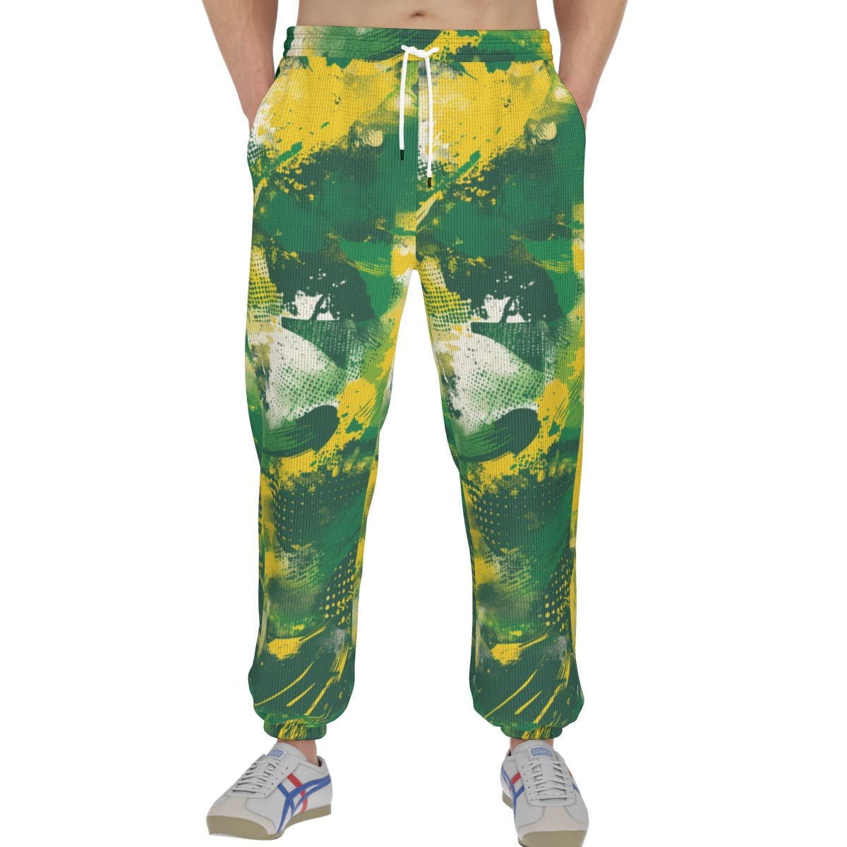 men’s thermal waffle tapered sweatpants - oak-sac-vegas green/yellow - White, 3XL image