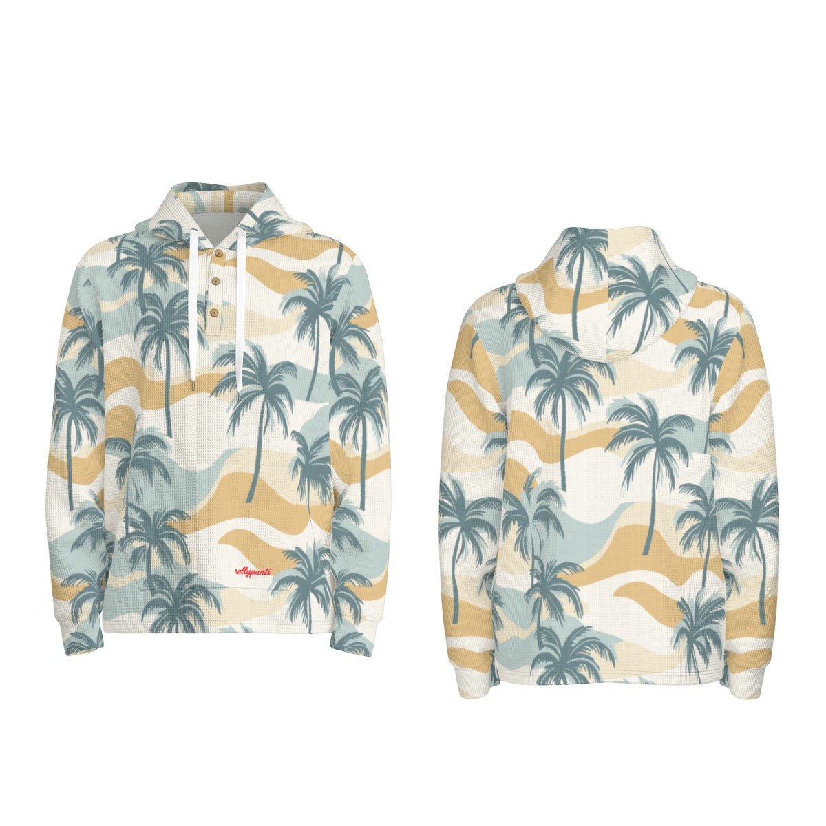 men’s thermal waffle half button pullover hoodie - peaceful palms – sage/gold/sand image 4