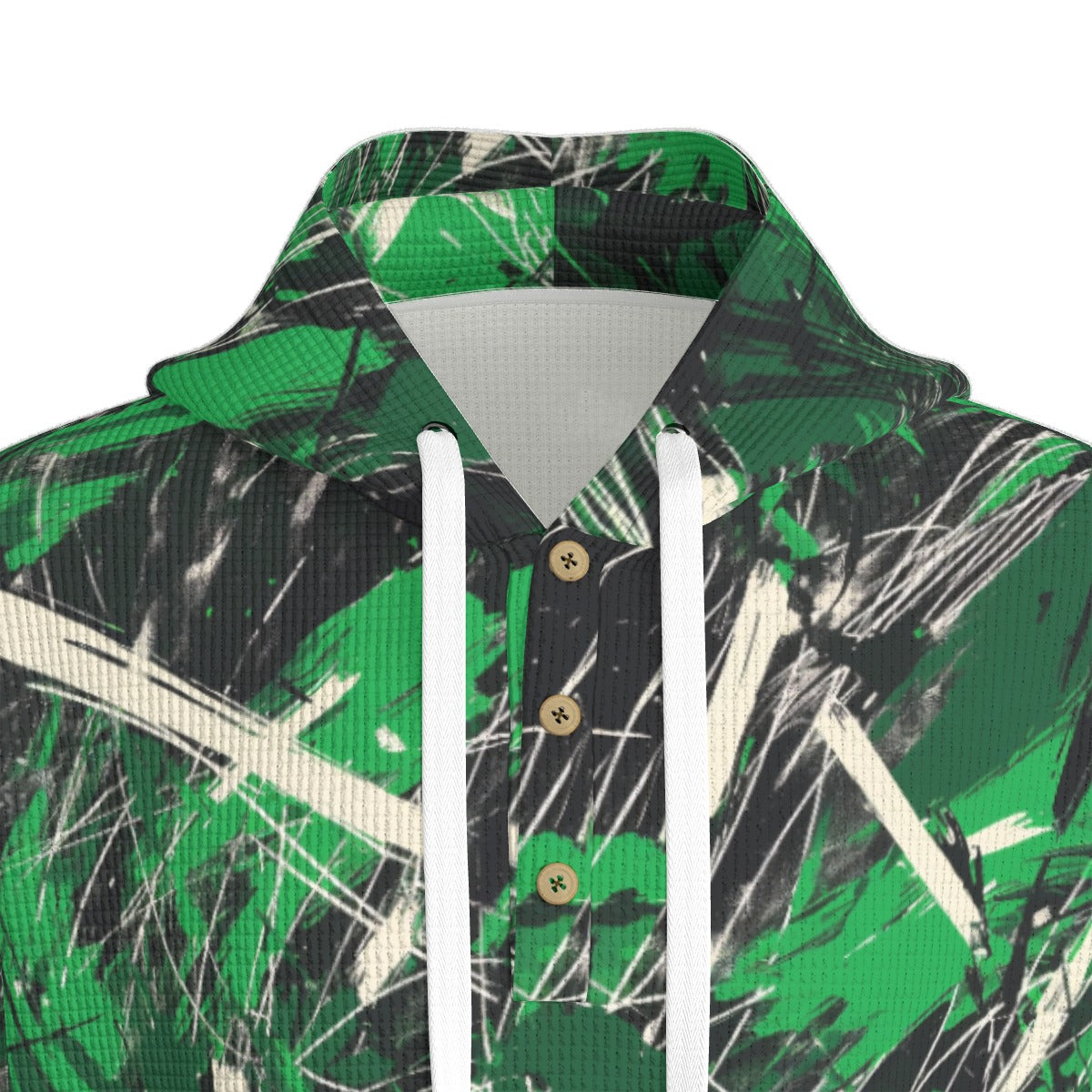 men’s thermal waffle half button pullover hoodie - new york green/white/black image 5