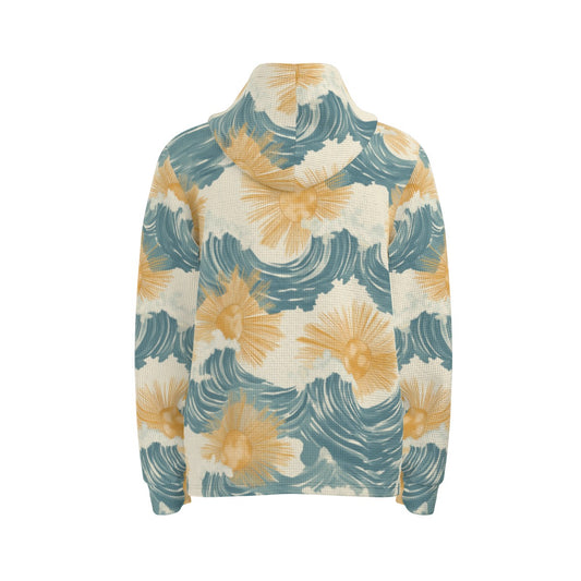 men’s thermal waffle half button pullover hoodie - sunsoaked surf pacific teal/golden adobe/seafoam image 0