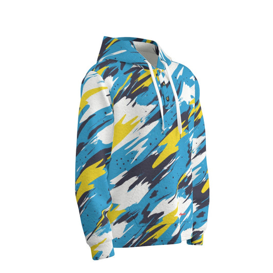 men’s thermal waffle half button pullover hoodie - los angeles powder blue/yellow/white image 0