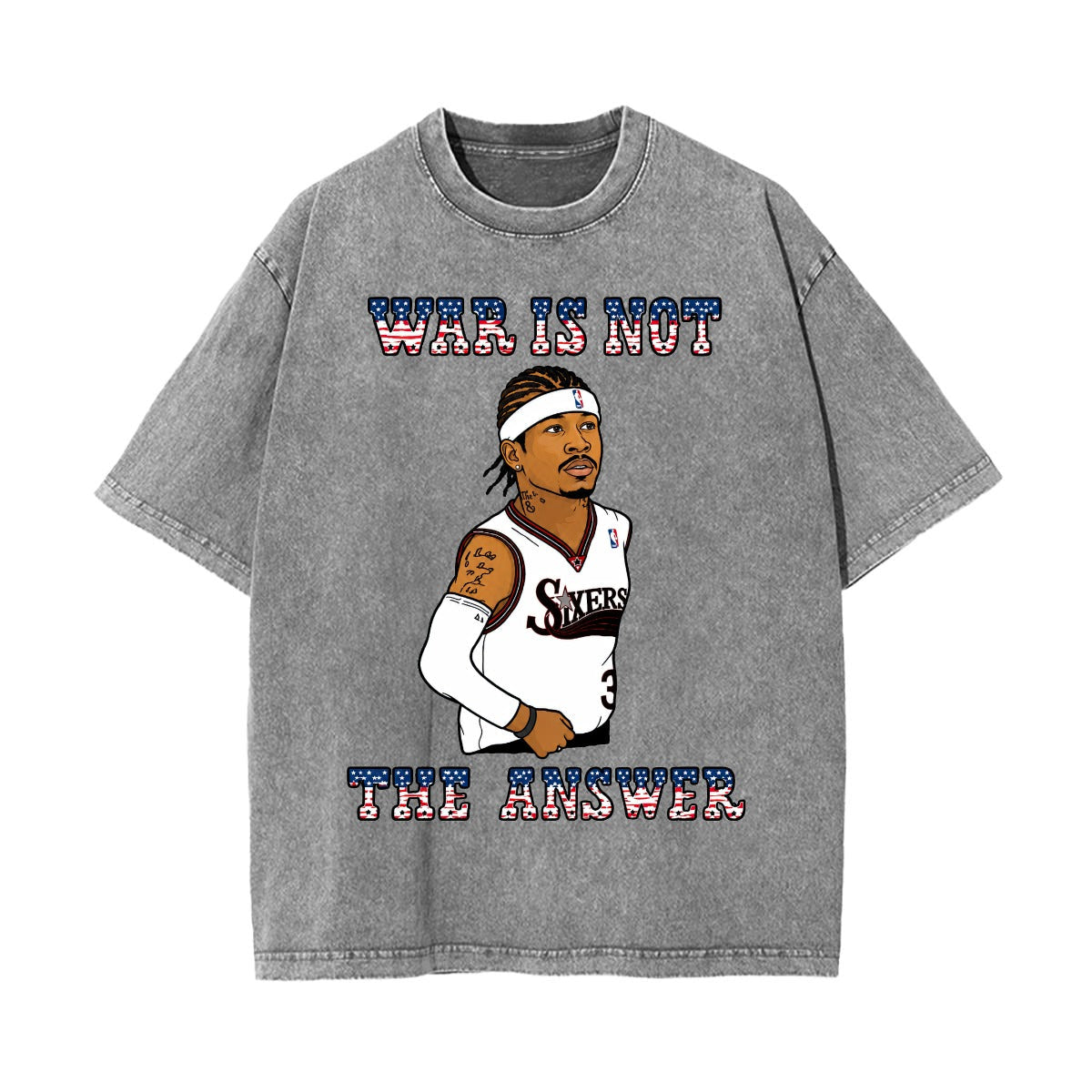 rallypants War Is Not the Answer heavyweight washed t-shirt in Washed Light Gray, front view