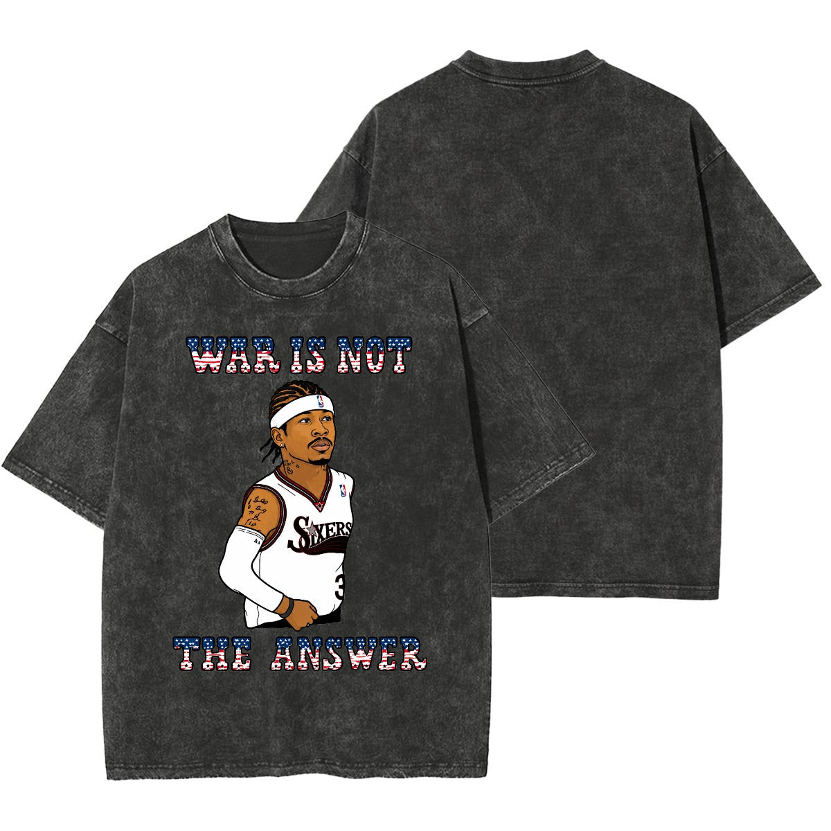 rallypants War Is Not the Answer heavyweight washed t-shirt in Washed Black, back view