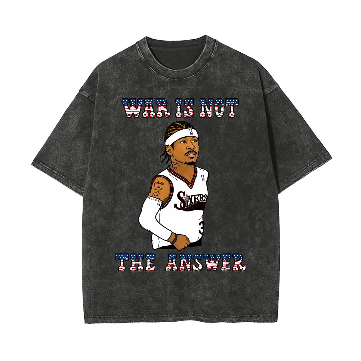 rallypants War Is Not the Answer heavyweight washed t-shirt in Washed Black, front view