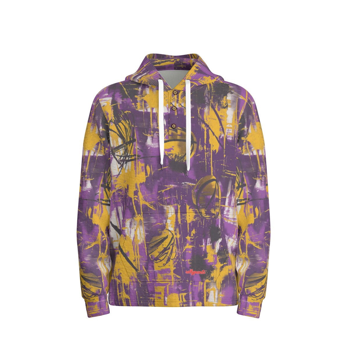 men’s thermal waffle half button pullover hoodie - los angeles purple/gold graffiti - White, 2XL image