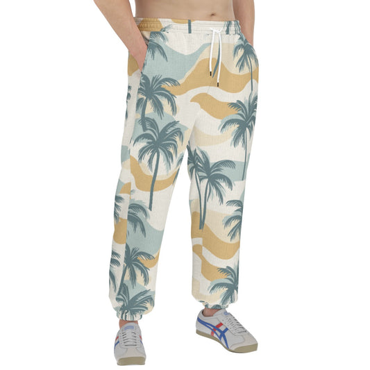 men’s thermal waffle tapered sweatpants - pastel palms sage/gold/sand image 0