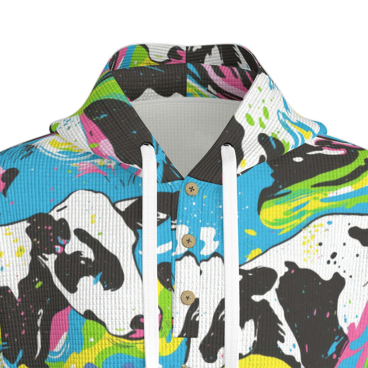 men’s thermal waffle half button pullover hoodie - cowabunga black/white/blue/neon image 3