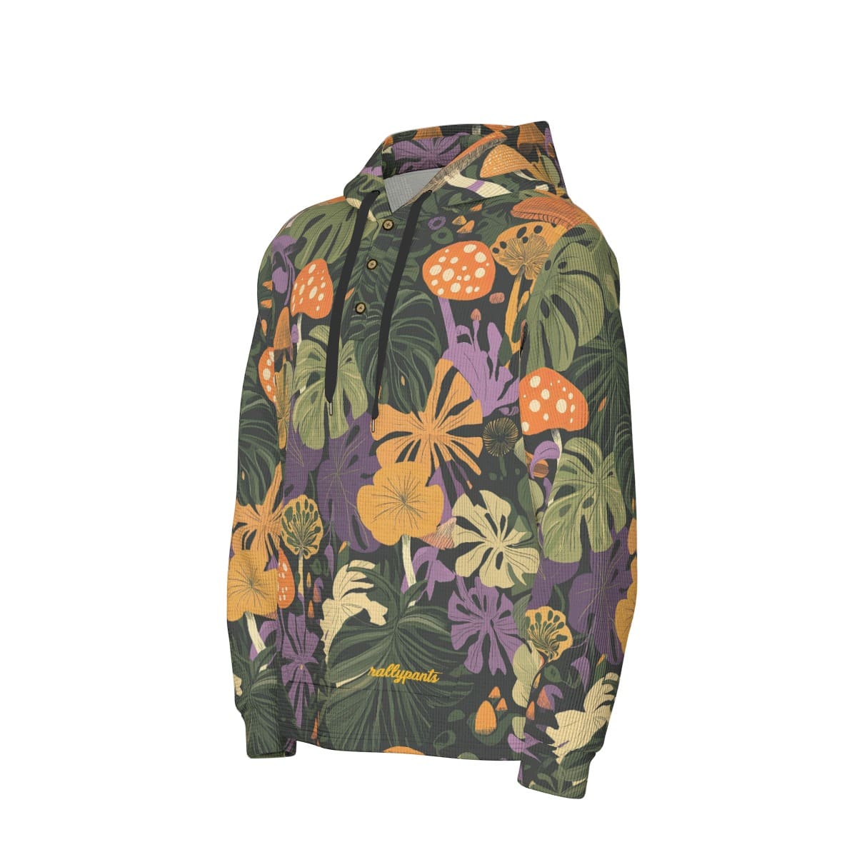 men’s thermal waffle half button pullover hoodie - themplantvibes groovy green/orange/purple rallyprint image 2