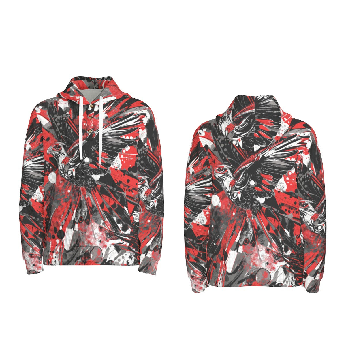 men’s thermal waffle half button pullover hoodie - atlanta red/black/white image 2