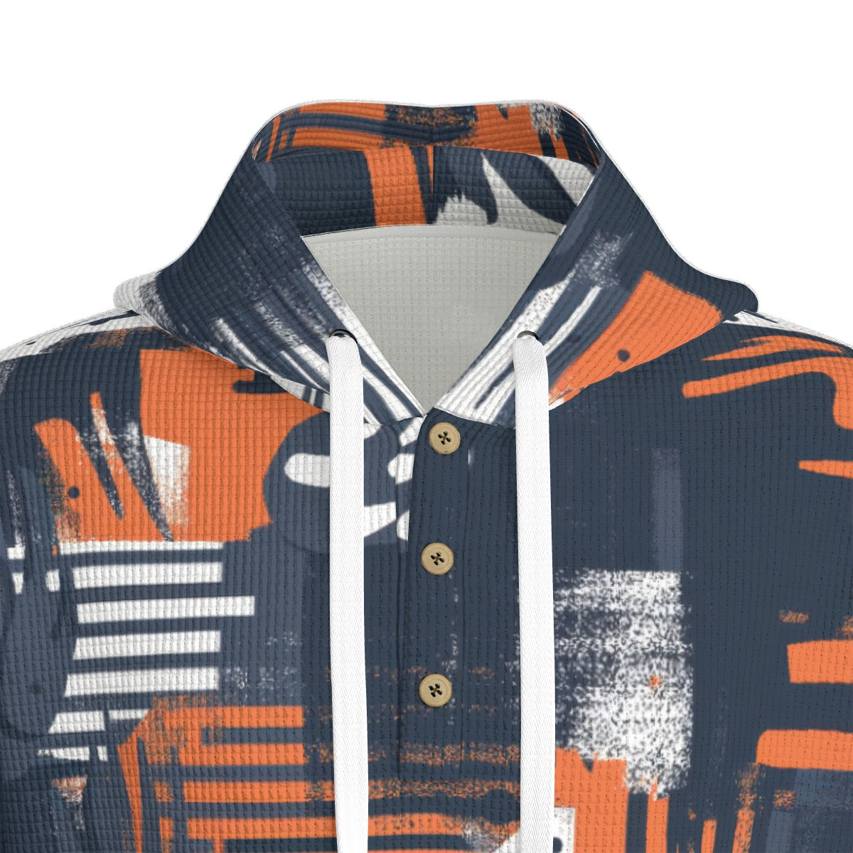 men’s thermal waffle half button pullover hoodie - chicago navy/orange/white image 5