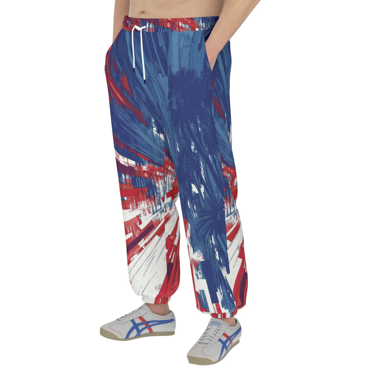 men’s thermal waffle tapered sweatpants  - los angeles red/blue/white image 4