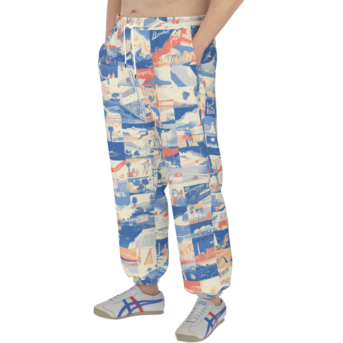 Men’s Thermal Waffle Tapered Sweatpants - Los Angeles Blue/White/Red image 1