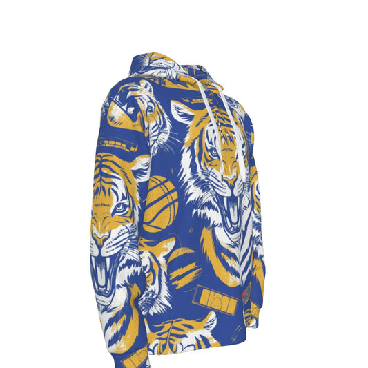 men’s thermal waffle half button pullover hoodie - tiger style blue/gold image 0
