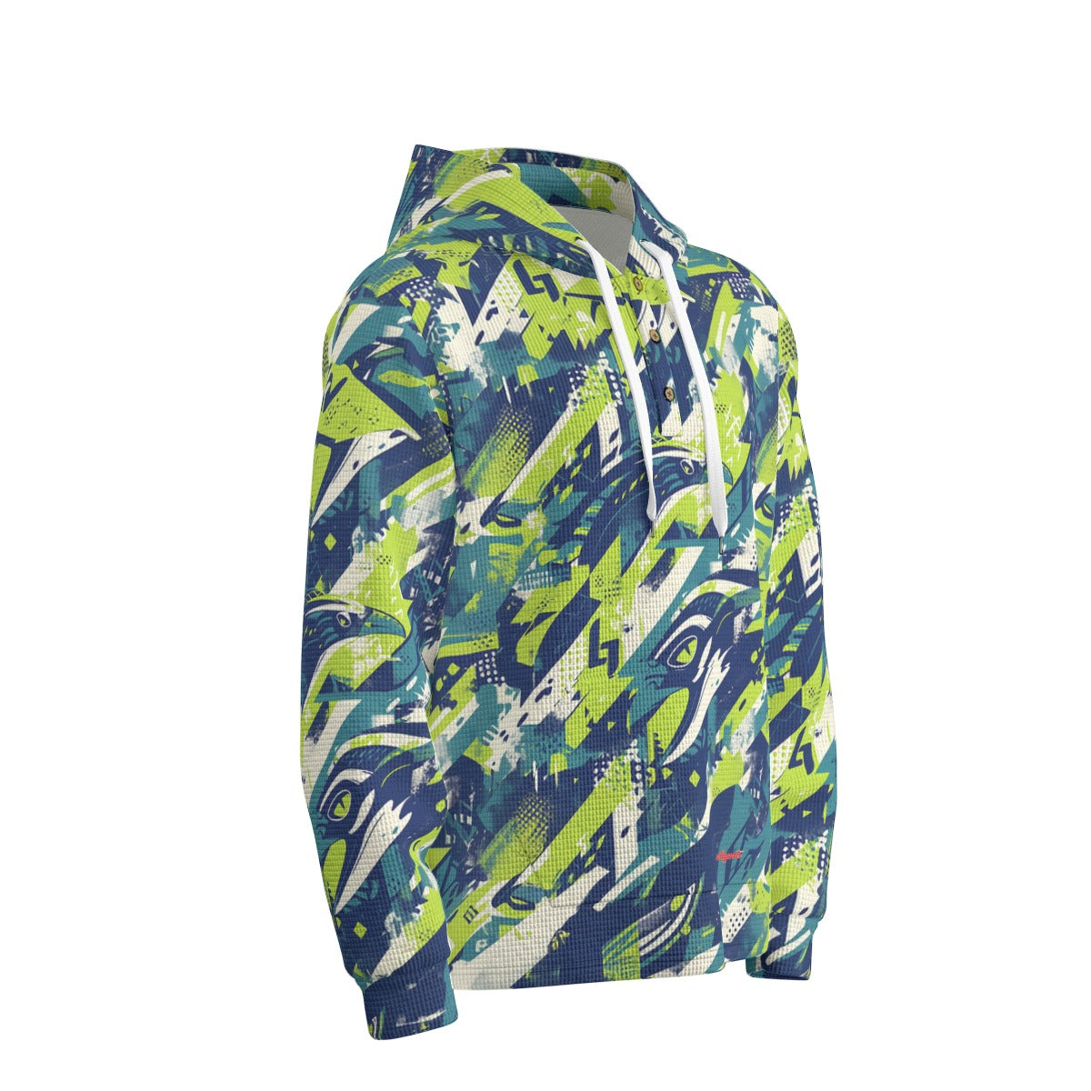 men’s thermal waffle half button pullover hoodie - seattle navy/green/gray image 3