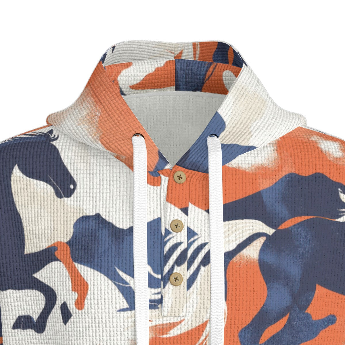 men’s thermal waffle half button pullover hoodie - denver orange/blue/white image 5