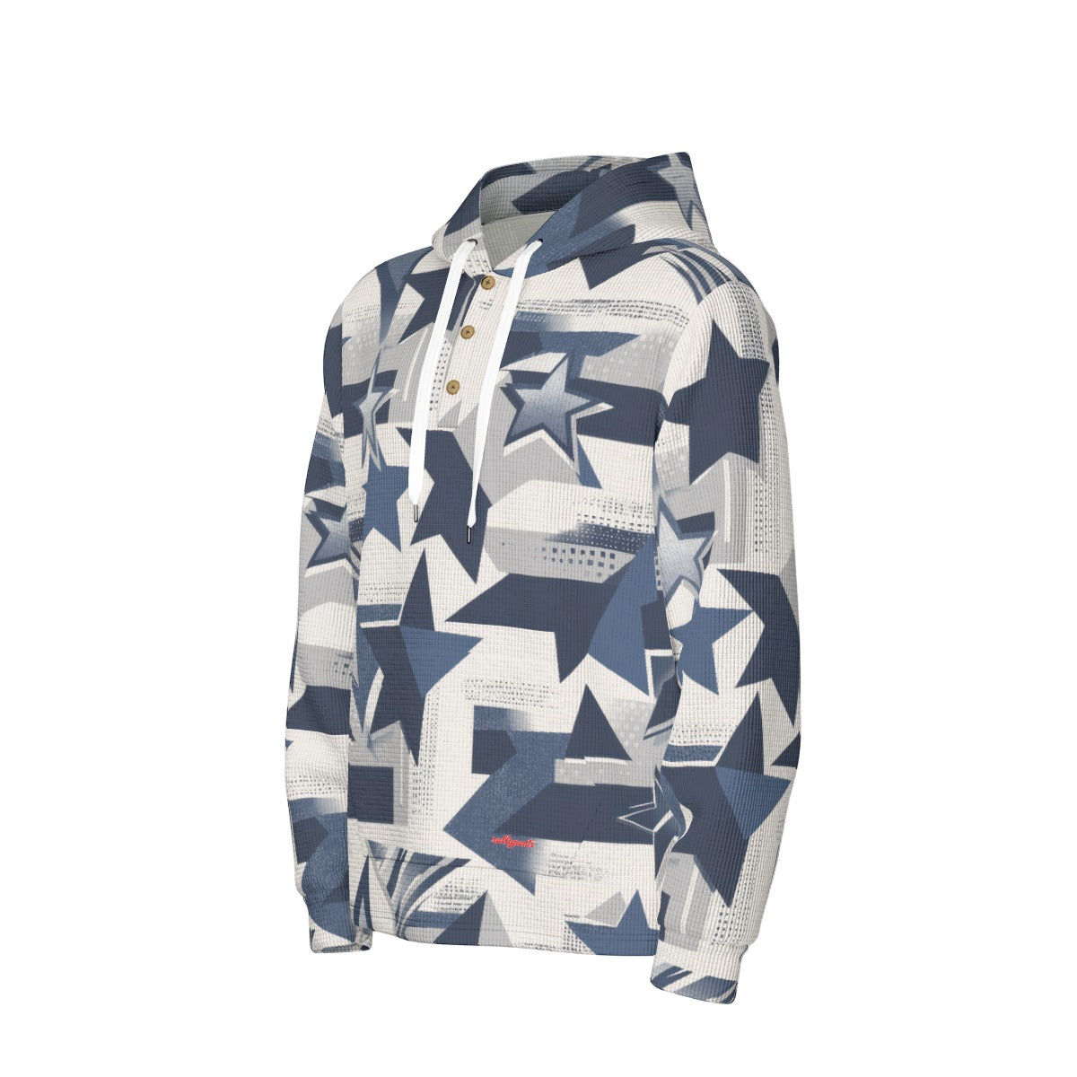 men’s thermal waffle half button pullover hoodie - dallas blue/white image 2