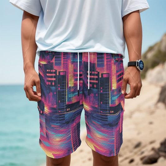 men's featherlite textured cargo shorts - vice city sunset neon pink/electric blue/midnight black image 0