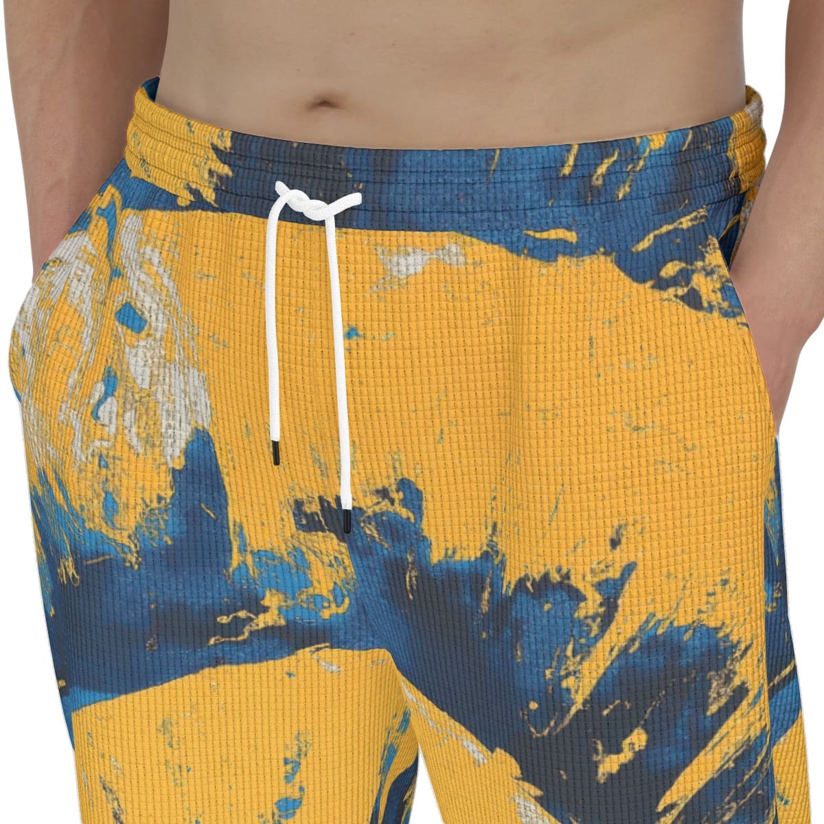 men’s thermal waffle tapered sweatpants – los angeles blue/yellow/white image 4