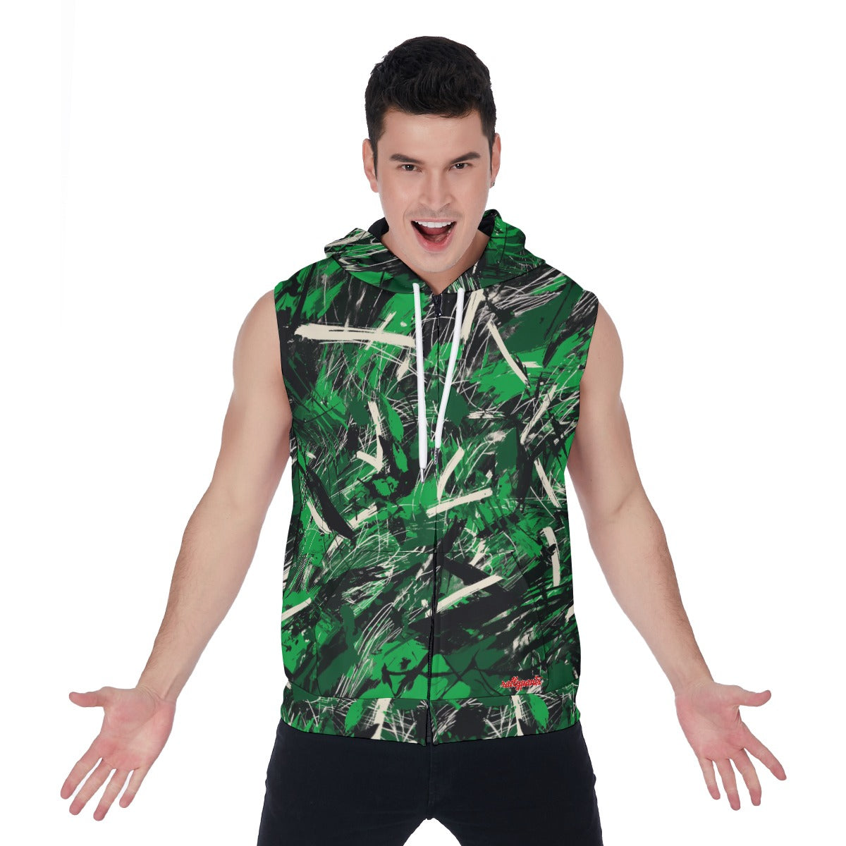 men's sleeveless zipper-up hoodie in new york green/white/black rallyprint - White, 5XL image