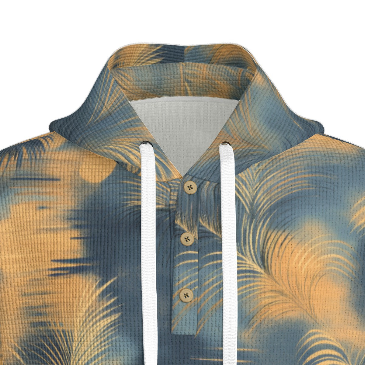 men’s thermal waffle half button pullover hoodie - golden tide coastal teal/golden haze/indigo ink image 3
