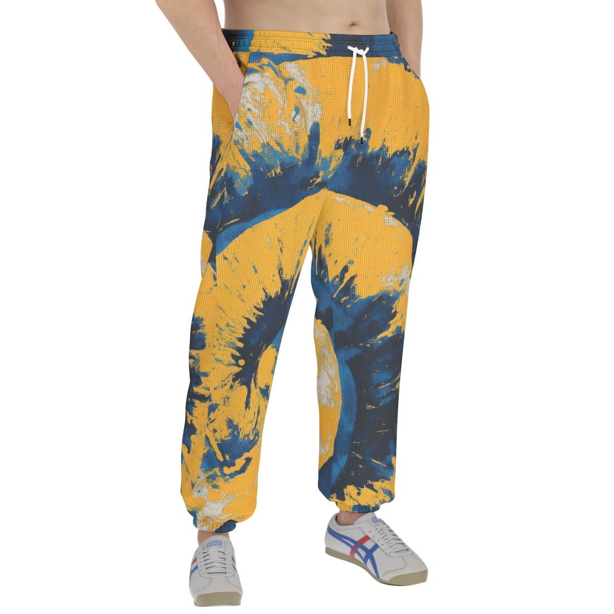 men’s thermal waffle tapered sweatpants – los angeles blue/yellow/white image 2