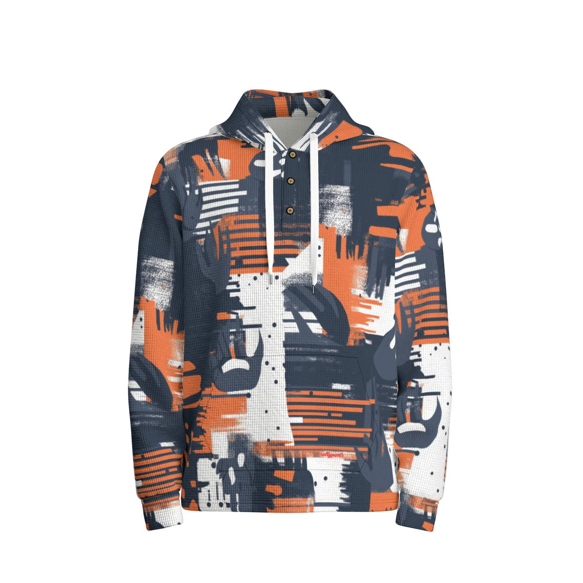 men’s thermal waffle half button pullover hoodie - chicago navy/orange/white image 1