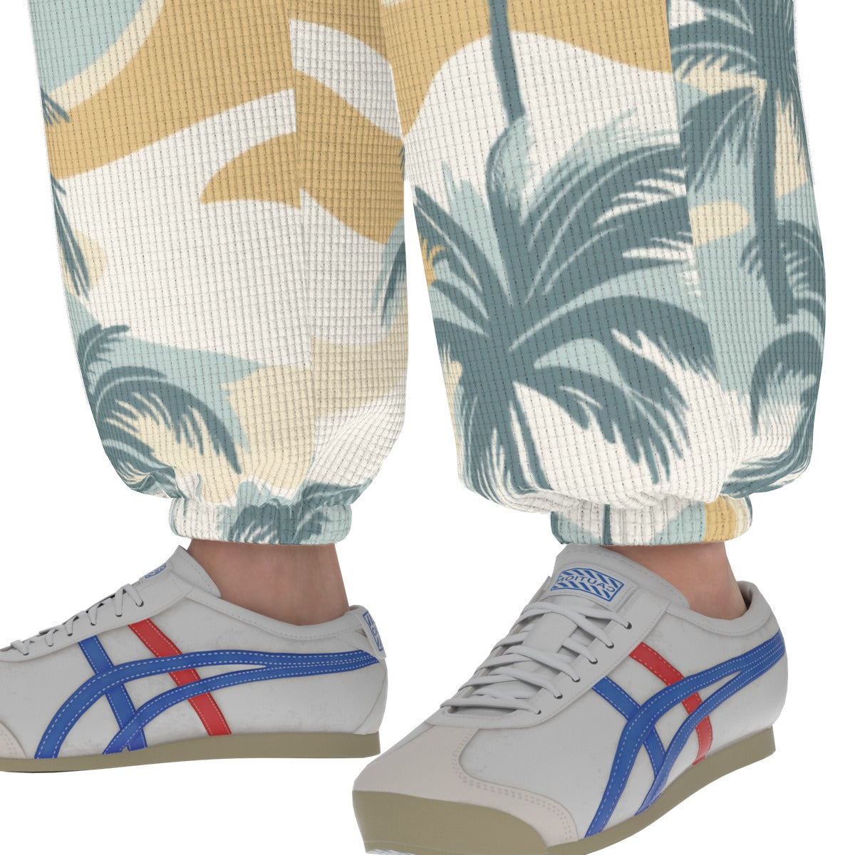 men’s thermal waffle tapered sweatpants - pastel palms sage/gold/sand image 5