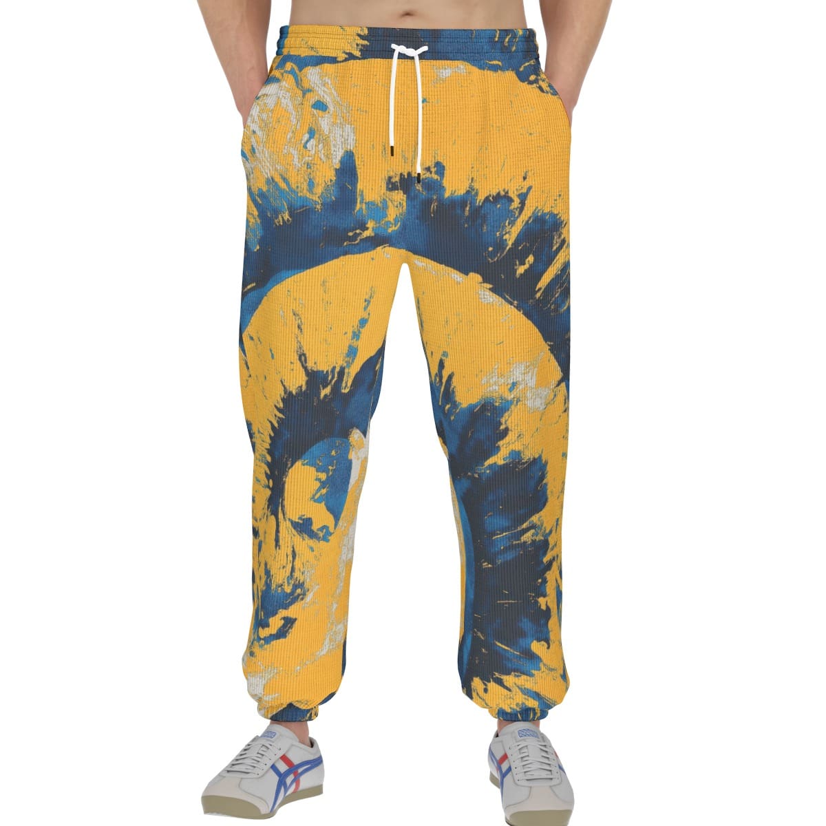 men’s thermal waffle tapered sweatpants – los angeles blue/yellow/white - White, S image