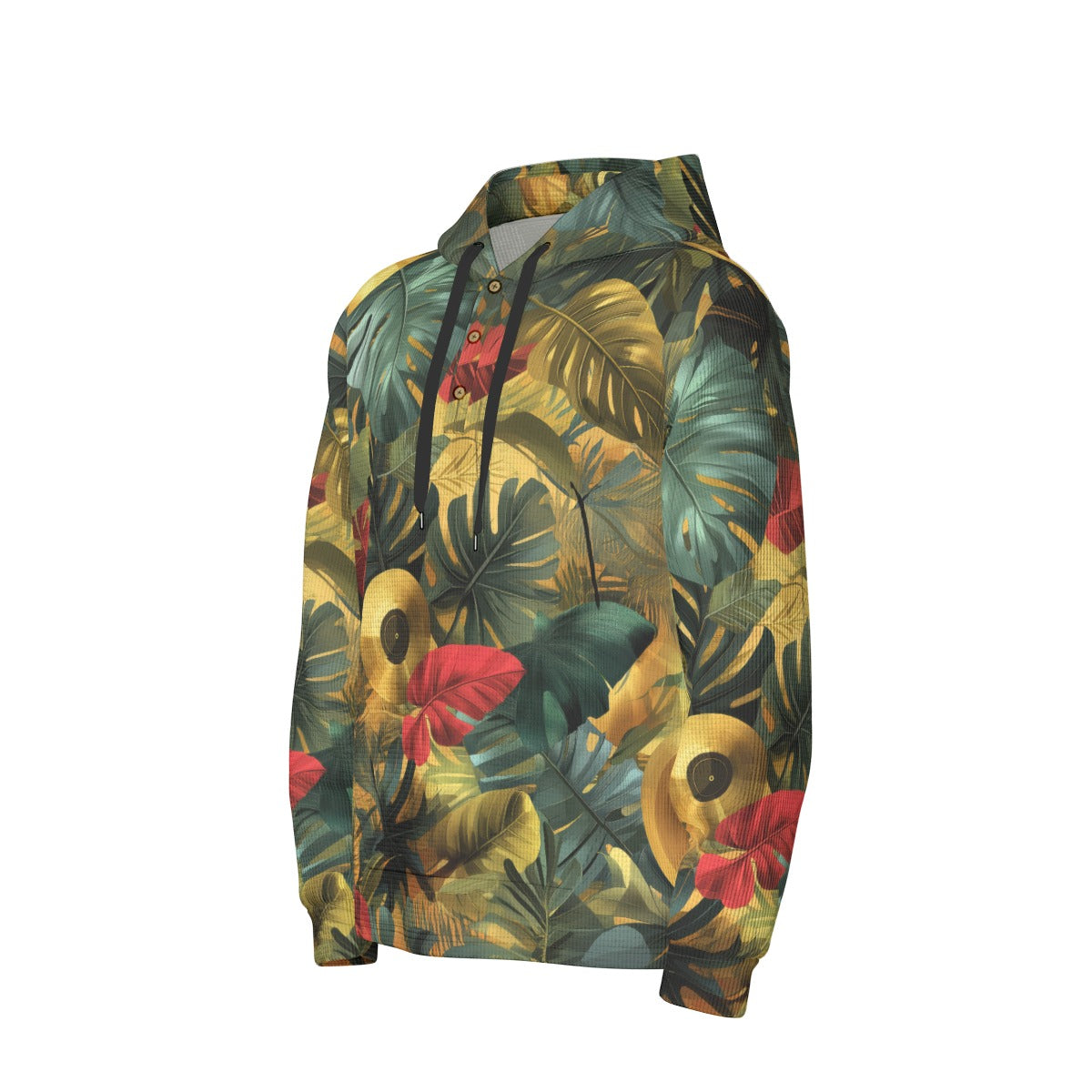 men’s thermal waffle half button pullover hoodie - gold record vibes jungle green/gold image 4