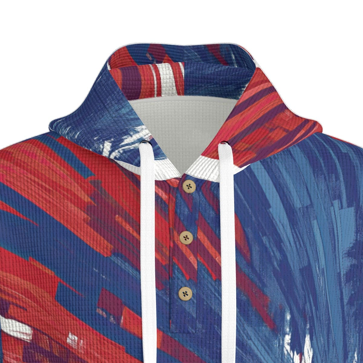 men’s thermal waffle half button pullover hoodie - los angeles red/blue/white image 5