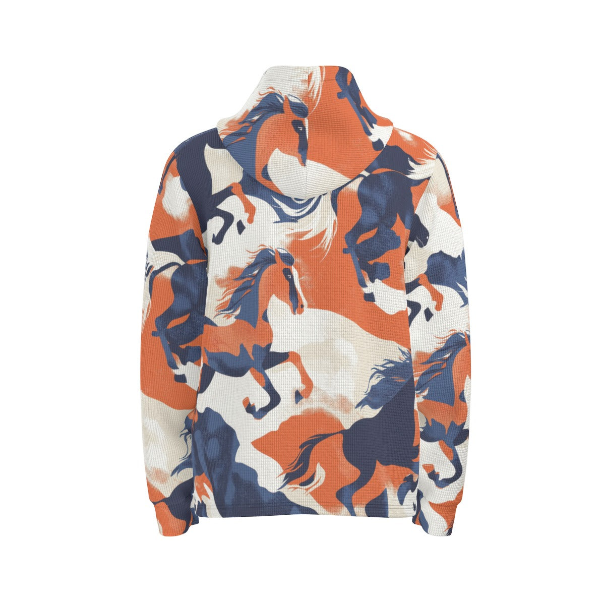 men’s thermal waffle half button pullover hoodie - denver orange/blue/white image 4