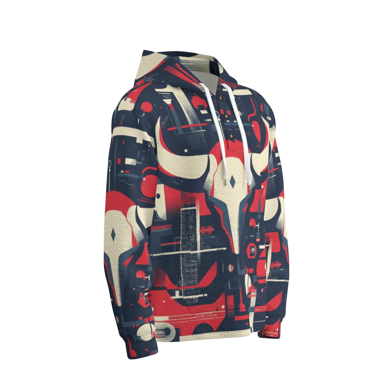 men’s thermal waffle half button pullover hoodie – houston red/blue/white image 3