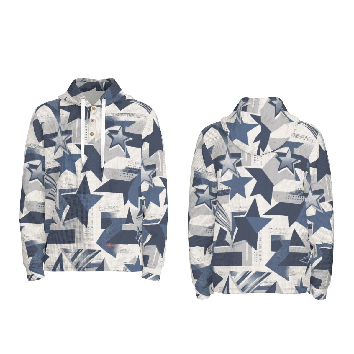 men’s thermal waffle half button pullover hoodie - dallas blue/white - White, L image