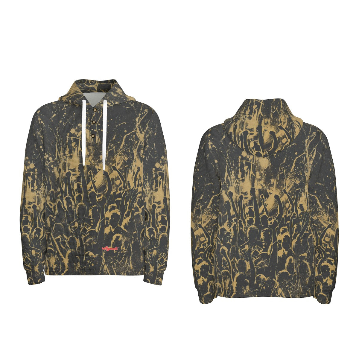 men’s thermal waffle half button pullover hoodie - los angeles black/gold club image 0