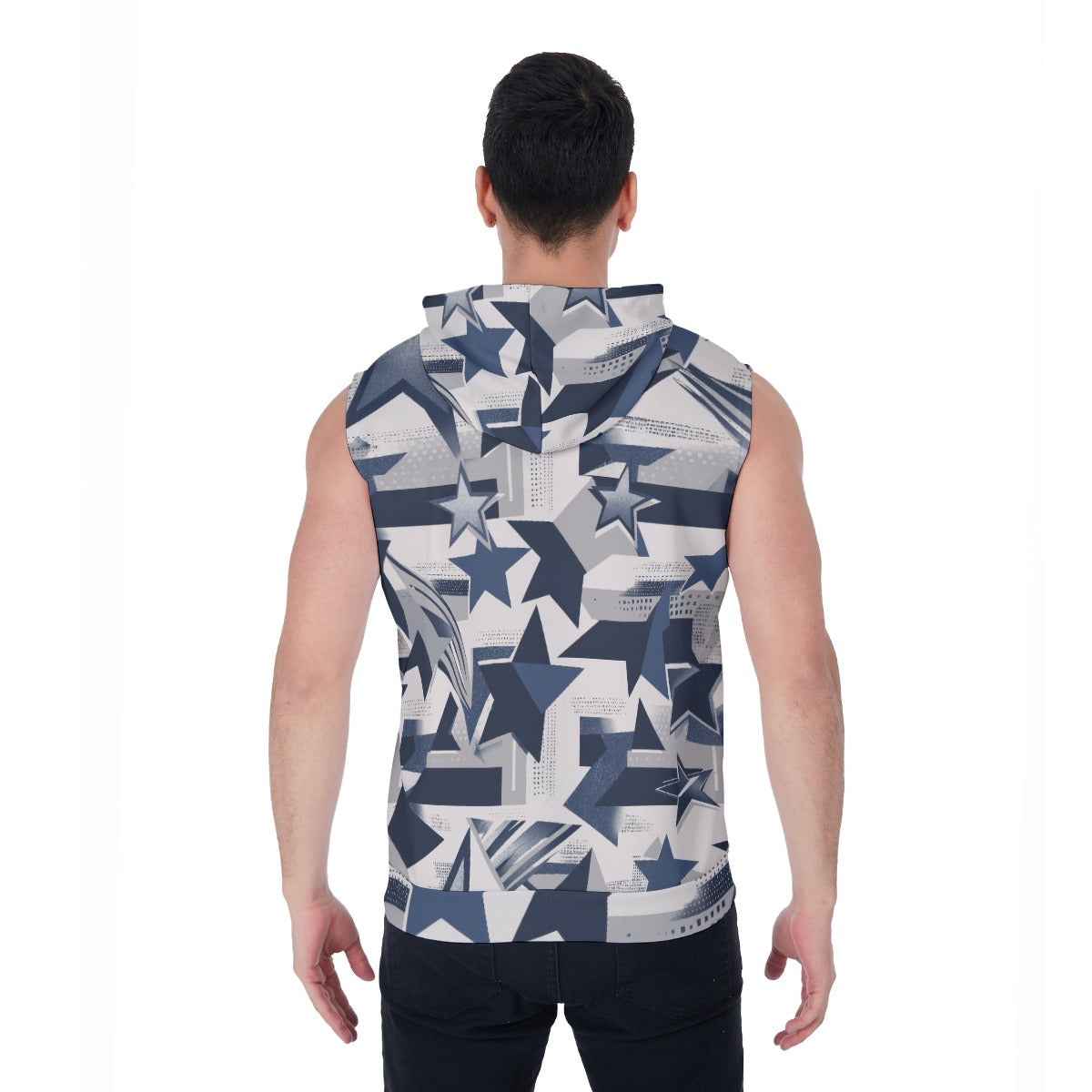 men’s zipper-up sleeveless hoodie – dallas navy/white/silve image 3