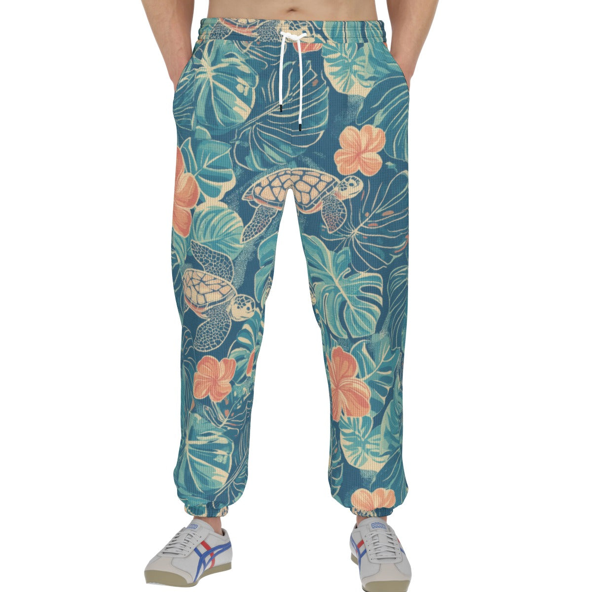 men’s thermal waffle tapered sweatpants - rarotonga turtle reef lagoon teal/coral/sand image 5
